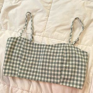 BRANDY MELVILLE Green Gingham Austen Top